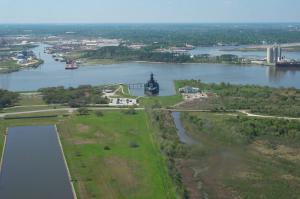 The Battleship Texas seen from the San Jacinto Monument image