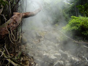Steam rising from the hot spring image