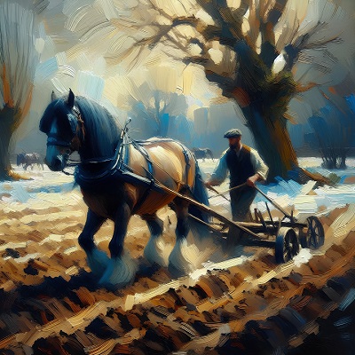 A man plowing behind a horse (song video for A Purpose And A Promise) image