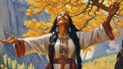 A native American woman giving thanks in Yosemite<br>(song video for The Stars Are Out Tonight) image