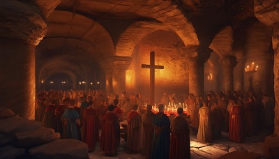 Roman Christians worshiping in catacombs