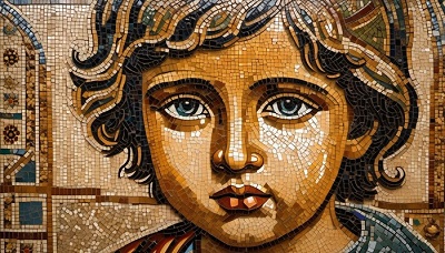 Mosaic of a child refugee image